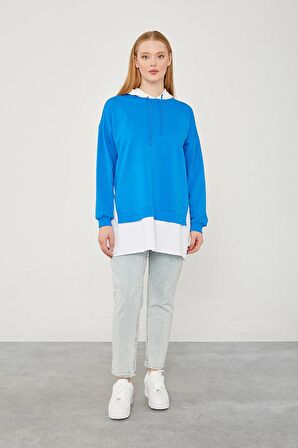 Levidor Saks Kapuşonlu Gömlek Detaylı Sweat