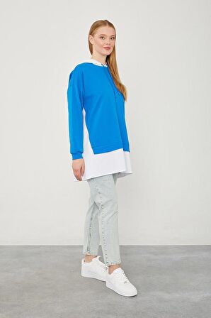 Levidor Saks Kapuşonlu Gömlek Detaylı Sweat