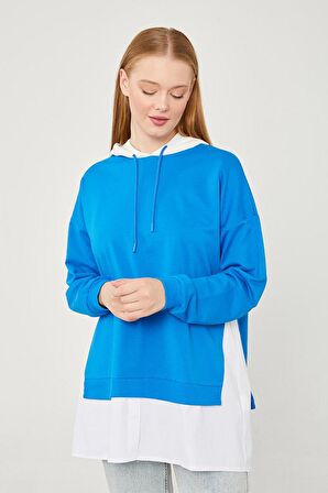 Levidor Saks Kapuşonlu Gömlek Detaylı Sweat