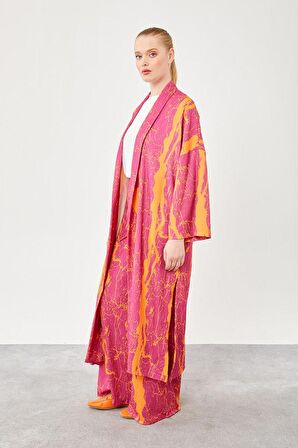 Levidor Oranj Desenli Kimono Takım