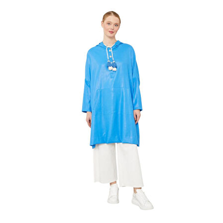 Kadın Saks Kanguru Cepli Parlak Kumaş LEV.170025