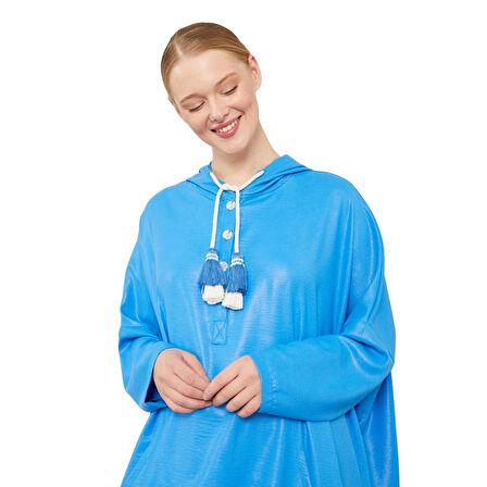 Kadın Saks Kanguru Cepli Parlak Kumaş LEV.170025