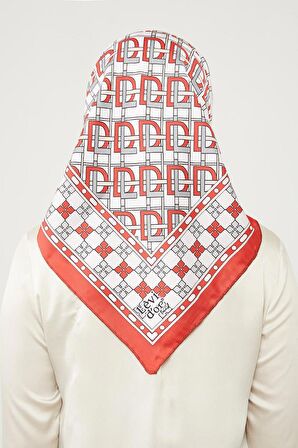 Levidor Kırmızı LVD Baskılı Trend Twill Eşarp