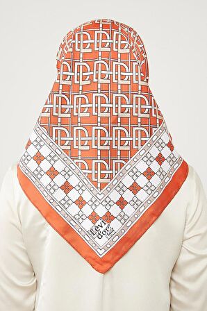 Levidor Turuncu LVD Baskılı Trend Twill Eşarp