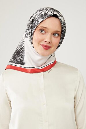 Levidor Kırmızı Sazlık Desen Trend Twill Eşarp