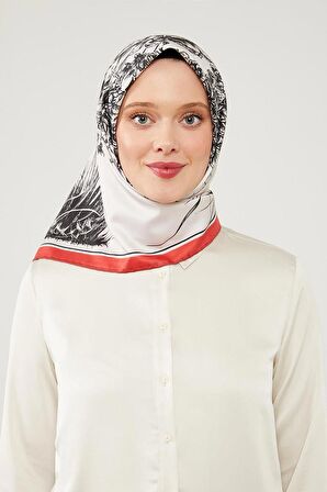 Levidor Kırmızı Sazlık Desen Trend Twill Eşarp