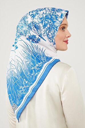 Levidor Lacivert Sazlık Desen Trend Twill Eşarp