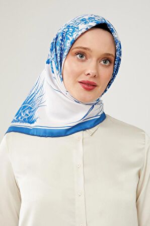 Levidor Lacivert Sazlık Desen Trend Twill Eşarp