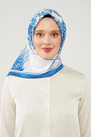Levidor Lacivert Sazlık Desen Trend Twill Eşarp