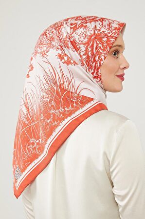 Levidor Turuncu Sazlık Desen Trend Twill Eşarp