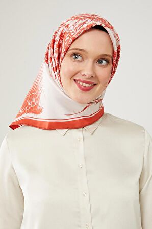 Levidor Turuncu Sazlık Desen Trend Twill Eşarp
