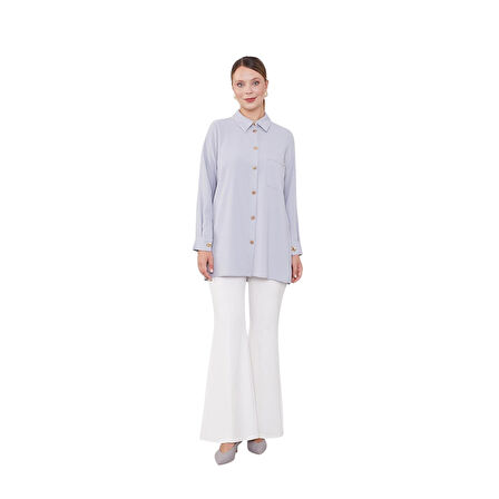 Kadın Gri Varak Düğmeli Gömlek 210076