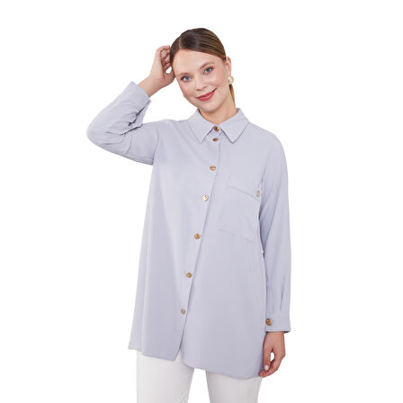 Kadın Gri Varak Düğmeli Gömlek 210076