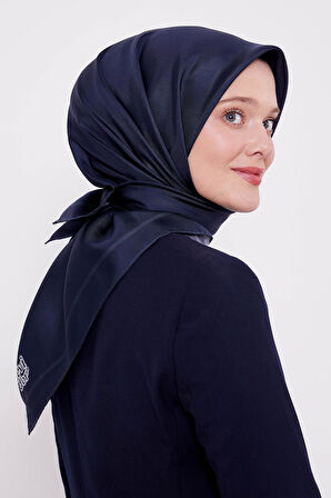 Lacivert Düz Twill Ipek Eşarp