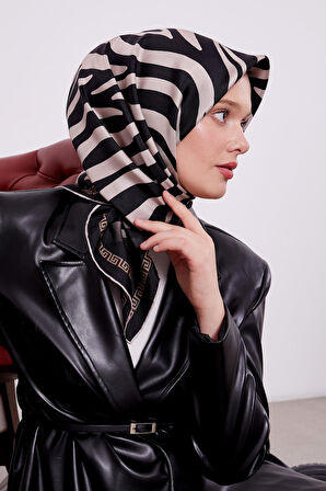 Siyah Çift Leopar Desen Twill Ipek Esasrp