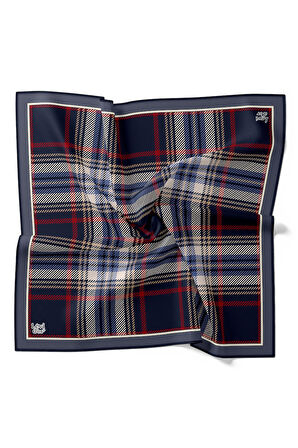 Lacivert Büyük Ekose Twill İpek Eşarp