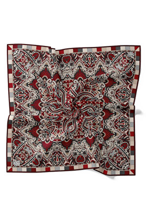 Bordo Hint Desen Twill İpek Eşarp