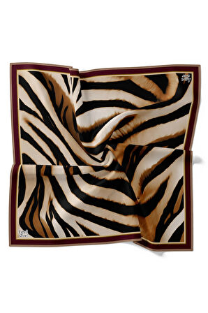 Kahve Zebra Twill İpek Eşarp