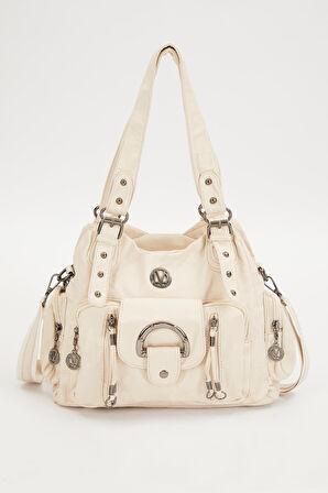 Beyaz Çok Gözlü Omuz Çantası