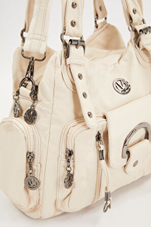 Beyaz Çok Gözlü Omuz Çantası