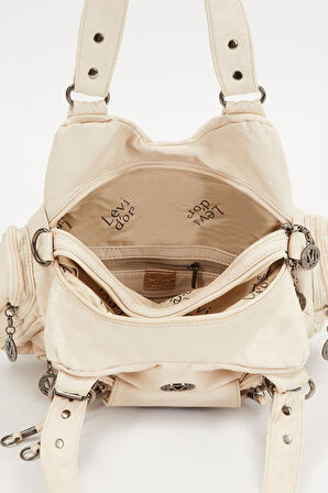 Beyaz Çok Gözlü Omuz Çantası