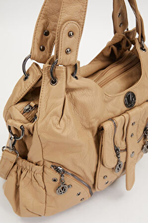 Kahve Metal Zımba Detaylı Omuz Çantası