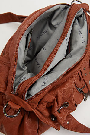 Turuncu Metal Zımba Detaylı Omuz Çantası