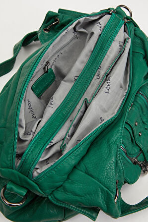 Yeşil Metal Zımba Detaylı Omuz Çantası