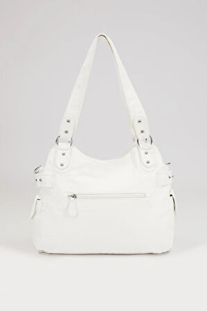 Beyaz Örgü Detaylı Omuz Çantası