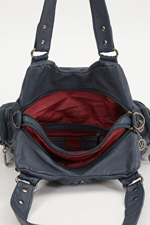 Mavi Örgü Detaylı Omuz Çantası