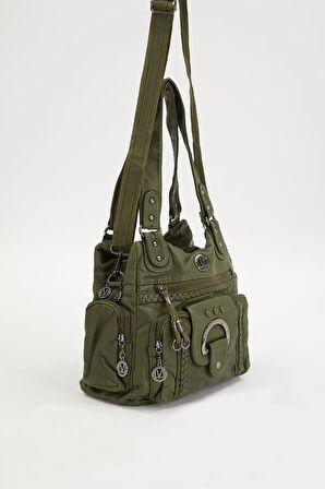 Yeşil Örgü Detaylı Omuz Çantası