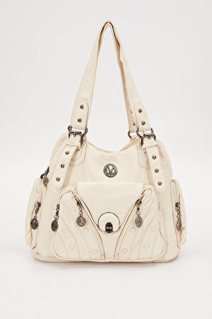 Beyaz Zımba Detay Omuz Çantası