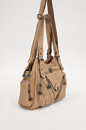 Krem Kemer Askılı Omuz Çantası