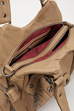 Krem Kemer Askılı Omuz Çantası