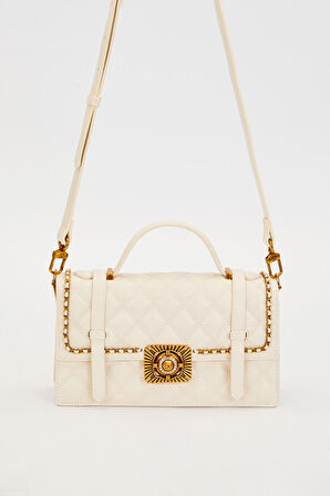 Krem Kemer Detaylı Omuz Çantası