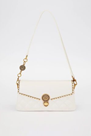 Krem Burma Kilit Detay Omuz Çantası