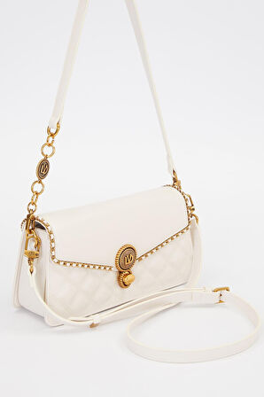 Krem Burma Kilit Detay Omuz Çantası