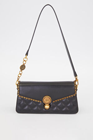 Siyah Burma Kilit Detay Omuz Çantası