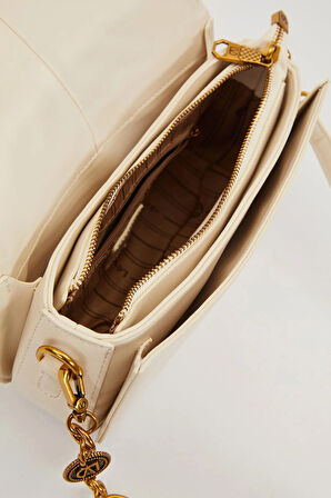 Krem Kenar Örgü Model Omuz Çantası