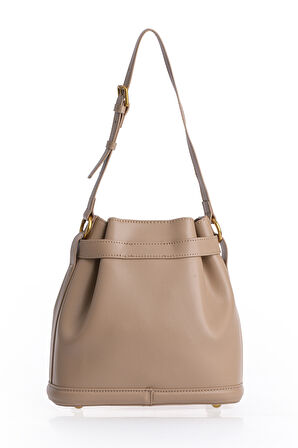 Büzgü Ve Kabartma Logo Detaylı Şık Kadın Omuz Çantası 930306 Kahve