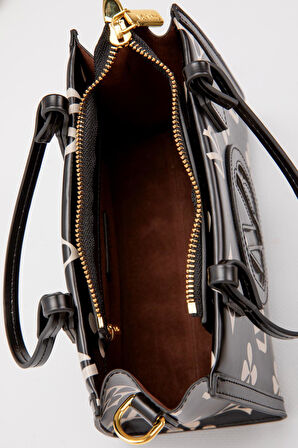 Siyah Mini Boy Baskılı El Çantası