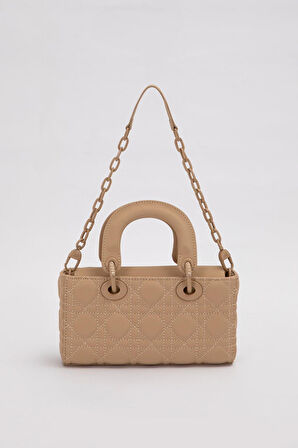 Kahve Zincir Aksesuarlı Kapitone El Çantası