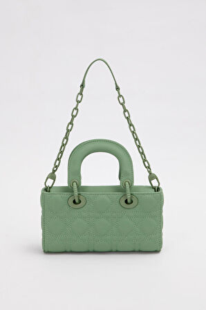Yeşil Zincir Aksesuarlı Kapitone El Çantası
