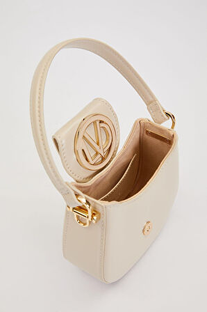 Logolu, Mini Boy, Zincir Detaylı, Uzun Askılı, Kadın Şık El Çantası 930346 Krem