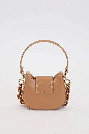 Logolu, Mini Boy, Zincir Detaylı, Uzun Askılı, Kadın Şık El Çantası 930346 Kahverengi