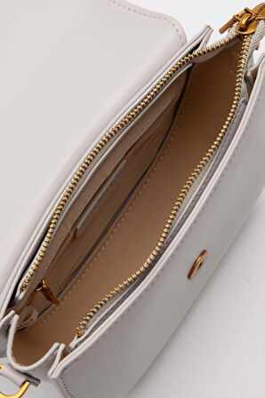 Gri Oval Zincir Detaylı Omuz Çantası