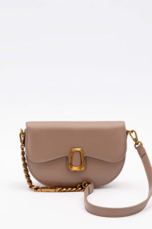 Haki Oval Zincir Detaylı Omuz Çantası