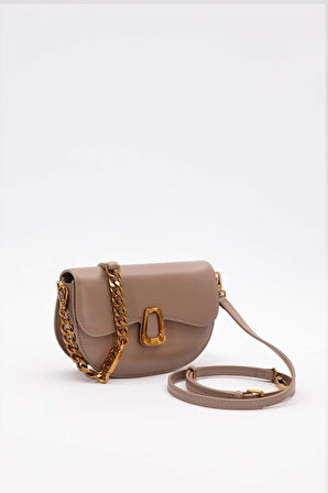 Haki Oval Zincir Detaylı Omuz Çantası