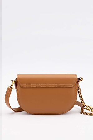 Kahve Oval Zincir Detaylı Omuz Çantası