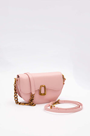 Pembe Oval Zincir Detaylı Omuz Çantası